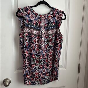 LOFT Black and Pink Embellished Bib Collar Blouse